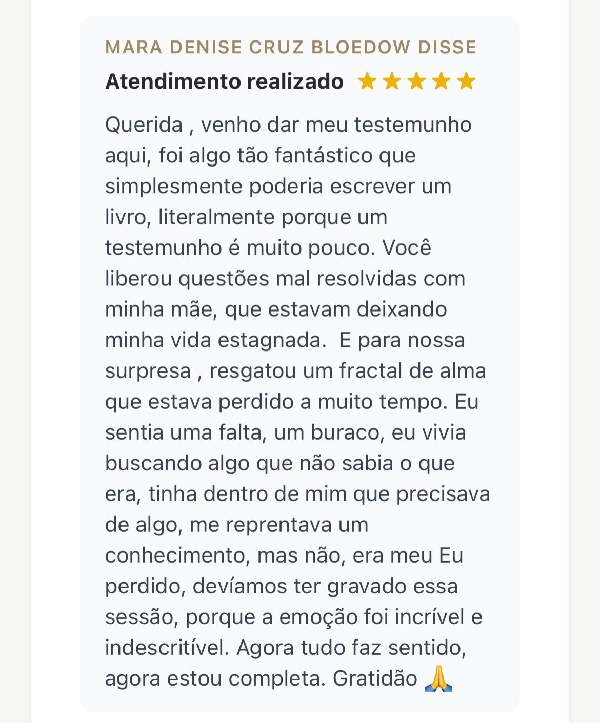 Depoimento de cliente sobre experiência de atendimento